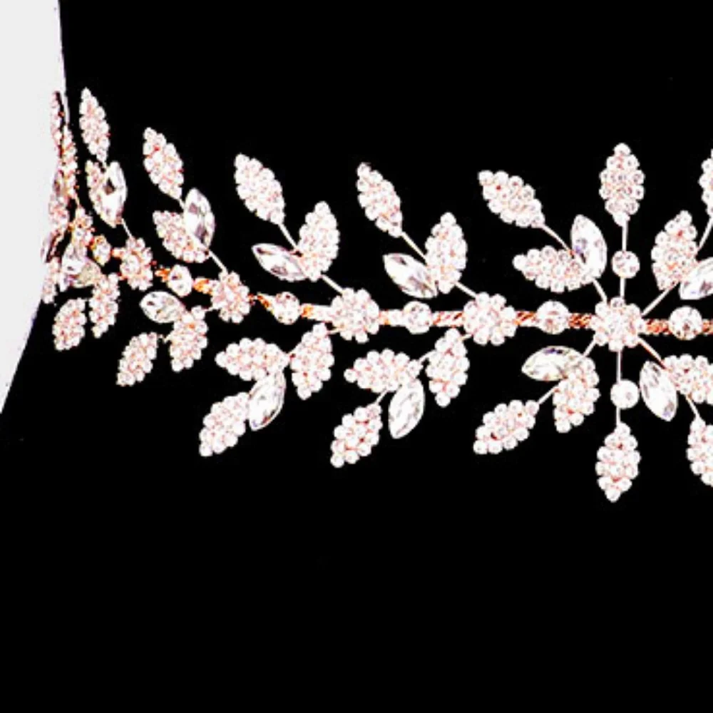 RoseGold Marquise Crystal Bridal Belt Flower Sash Wedding Ribbon Rhinestone